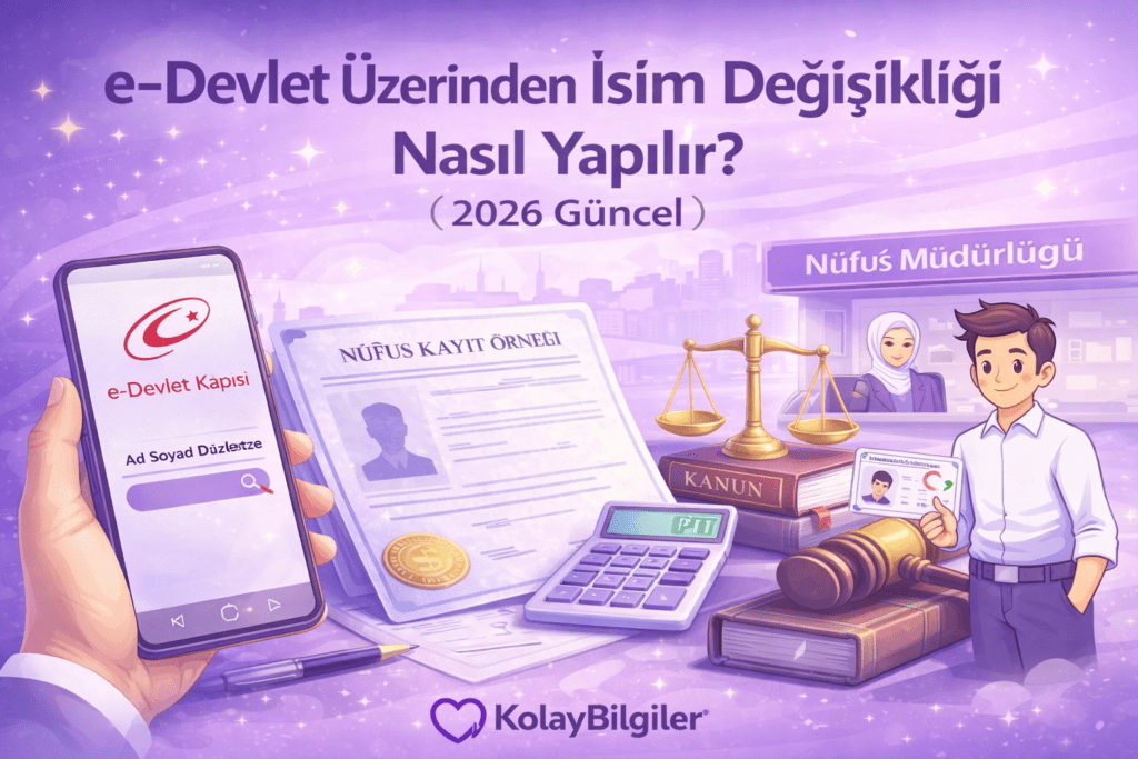e-Devlet üzerinden isim değişikliği başvurusu nasıl yapılır 2026 rehberi; nüfus müdürlüğü, kimlik kartı ve resmi başvuru süreci görseli
